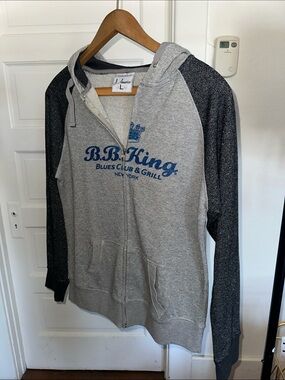 J. America Gray & Black Zip Hooded Sweatshirt with Blue B.B. King Logo